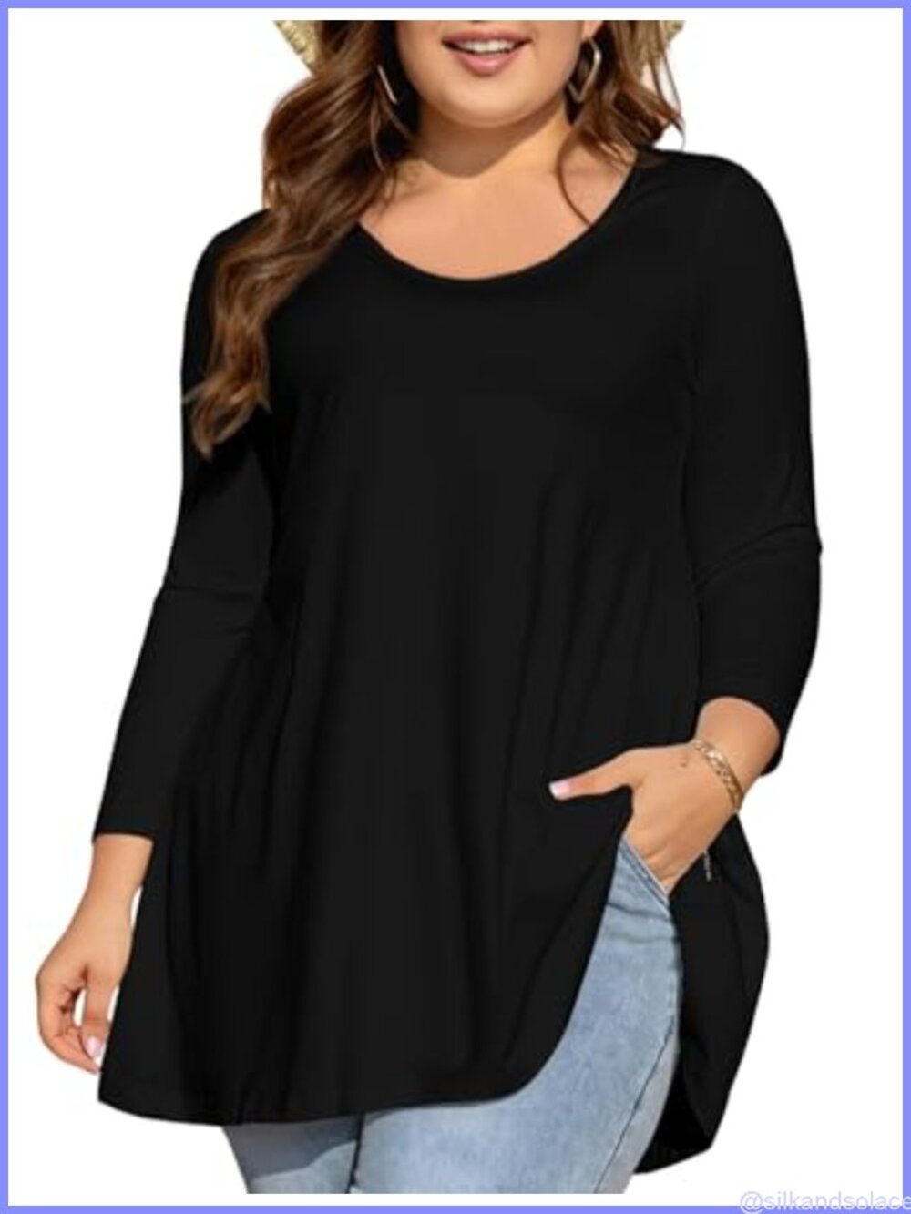 Womens Plus Size Tunic Top 3/4 Sleeve Swing Flowy Blouse